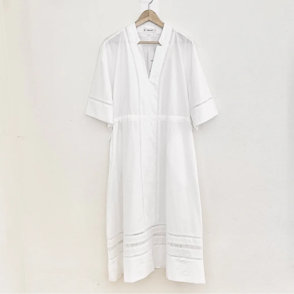 NWT Everlane The Lace Trim Caftan Dress Size: Medium Color: White - Picture 3 of 16